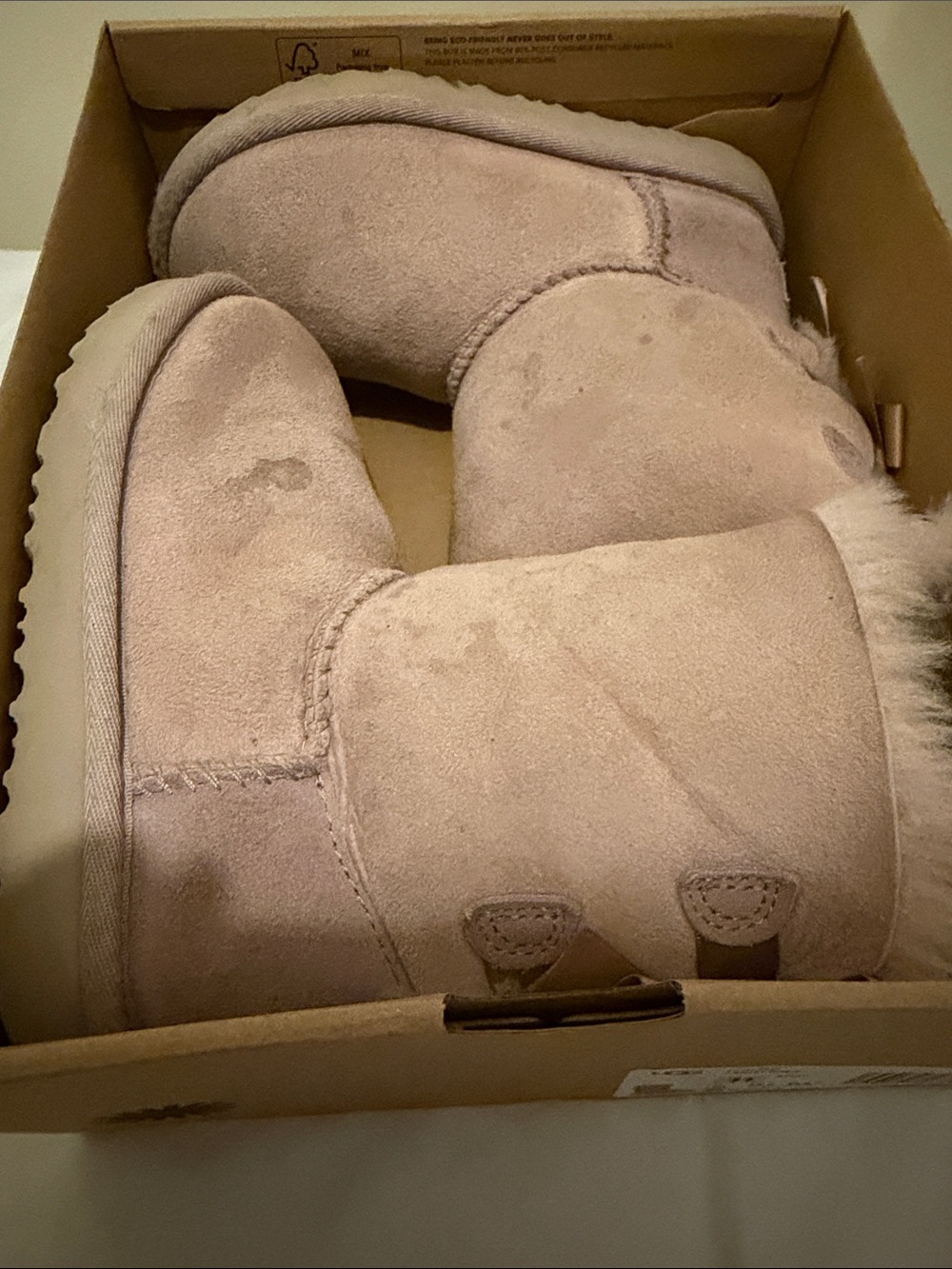 UGG Kids Suede Shearling Boots in Light Pink Beige